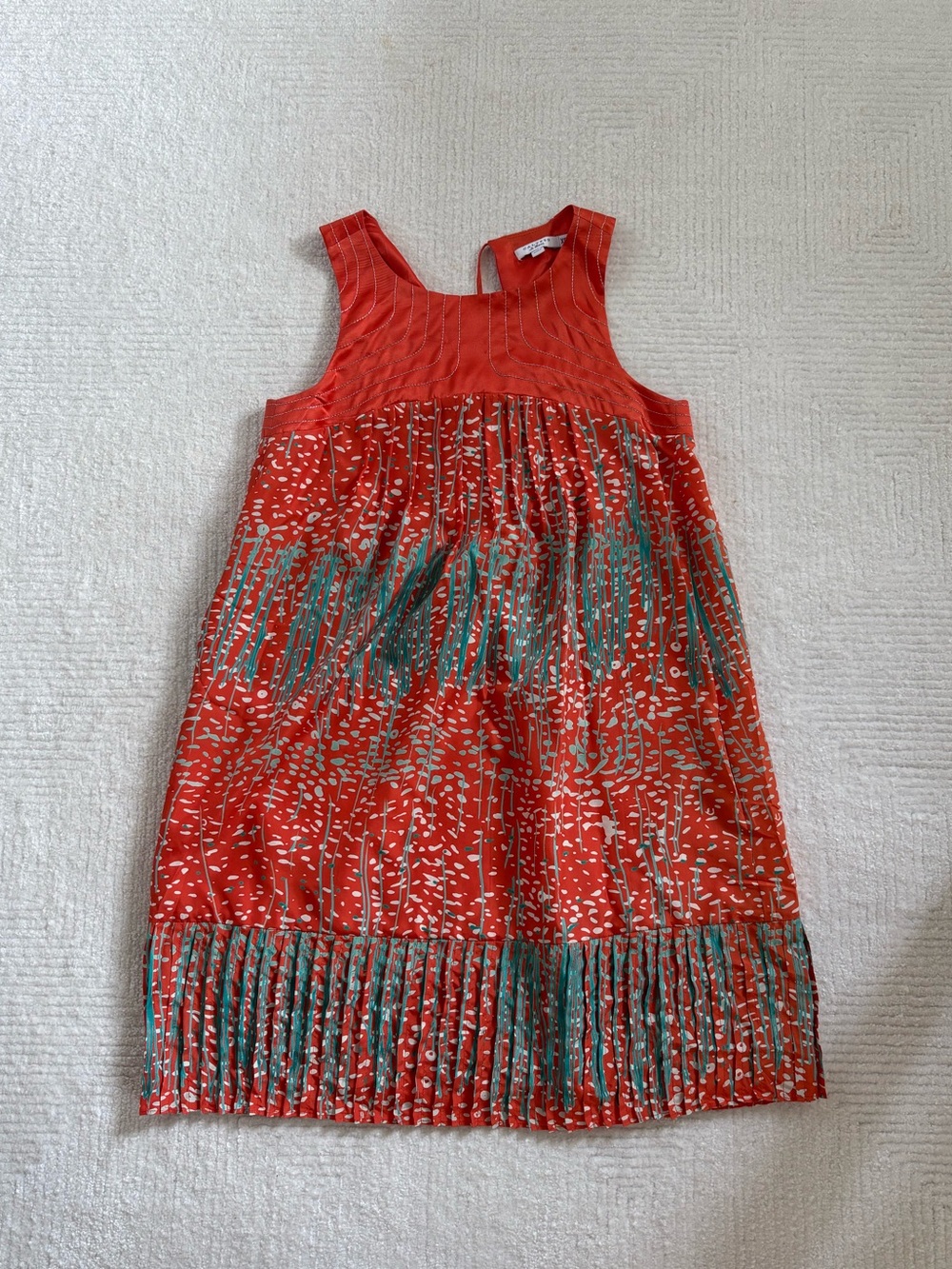 Calypso St. Barth Red Printed Sleeveless Silk Dress with Teal Accents